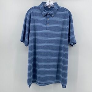 Peter Millar Summer Comfort Mens Large Blue Striped Golf Polo Shirt